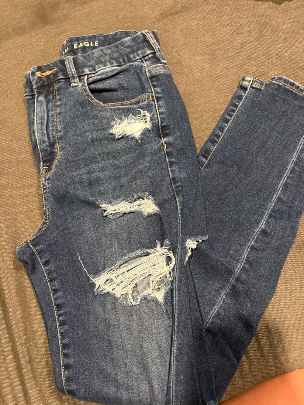 American Eagle Outfitters Women's Dark Blue Distressed Skinny Jeans
